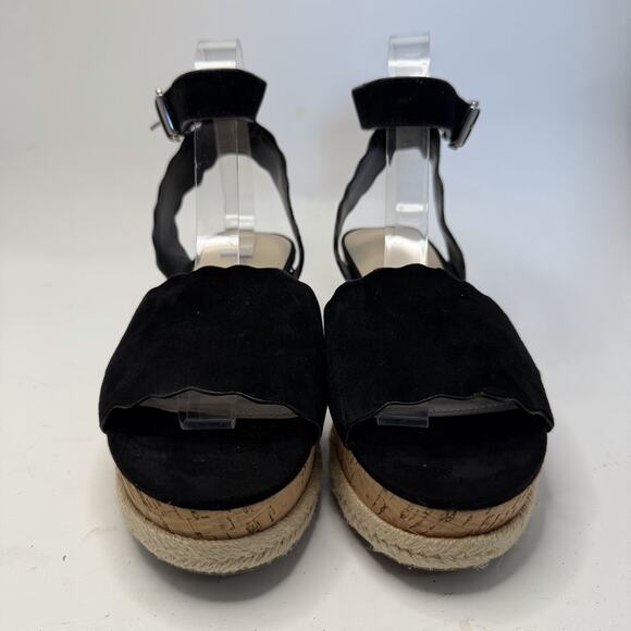 Marc Fisher Faithful Faitful Wedge Espadrilles Sandals Black Suede Leather 8 M - Picture 2 of 11
